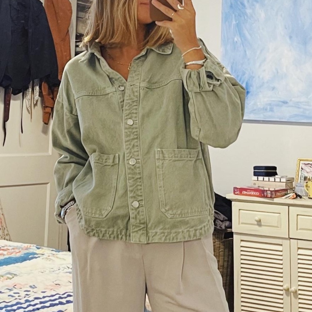 Zara mint green denim jacket S